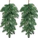 Watayo 2 Pcs Artificial Christmas Teardrop Swag, 23" Faux Norfolk Pine Teardrop Door Swag, Real Touch Greenery Pine Wreath Staircase Swags for Xmas Holiday Door Mantle Fireplace Decor Indoor Outdoor