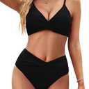 Zojuyozio Women Two Piece Swimsuit Twist Front Bikini Sets High Waisted Adjustable Straps Bathing Suit, Small