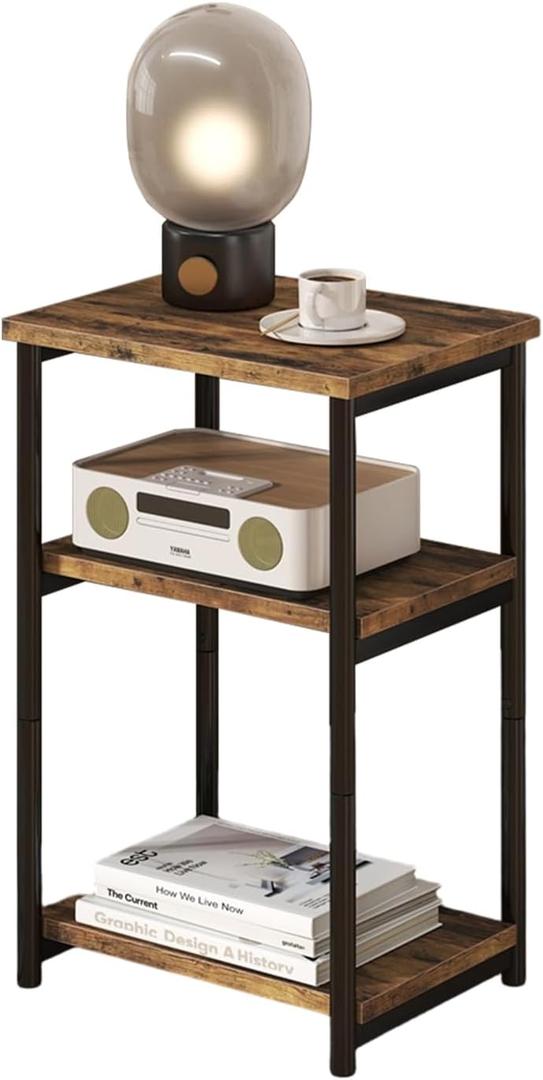 Garvee 3 Tier End Table, Tall Side Table with Storage, Telephone Tables with Metal Frame Small Nightstand for Small Spaces for Living Room Bedroom Sofa Couch Hall Easy Assembly Brown