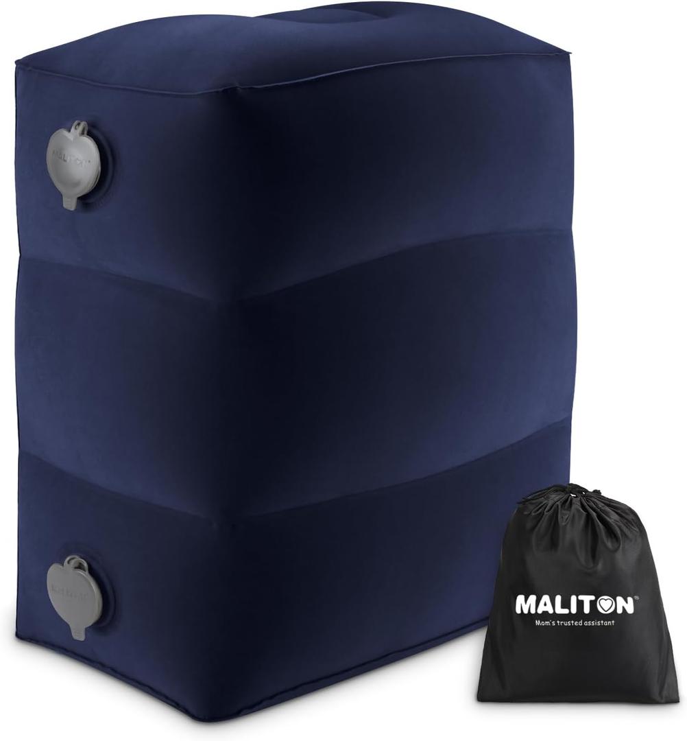 Maliton Inflatable Travel Foot Rest Pillow, Kids Airplane Bed, Adjustable Height Leg Pillow for Air Travel, Make a Flat Bed for Kids and Toddlers, Great for Airplane, Train, carBlue, 1 Pack