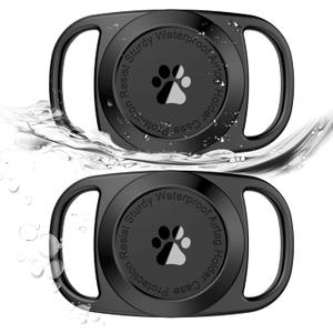 2 x Airtag Dog Collar Holder, [2 Pack], Waterproof Protective Case for Apple AirTag, Durable & Lightweight with Full-Body Protection, Soft Silicone, Black