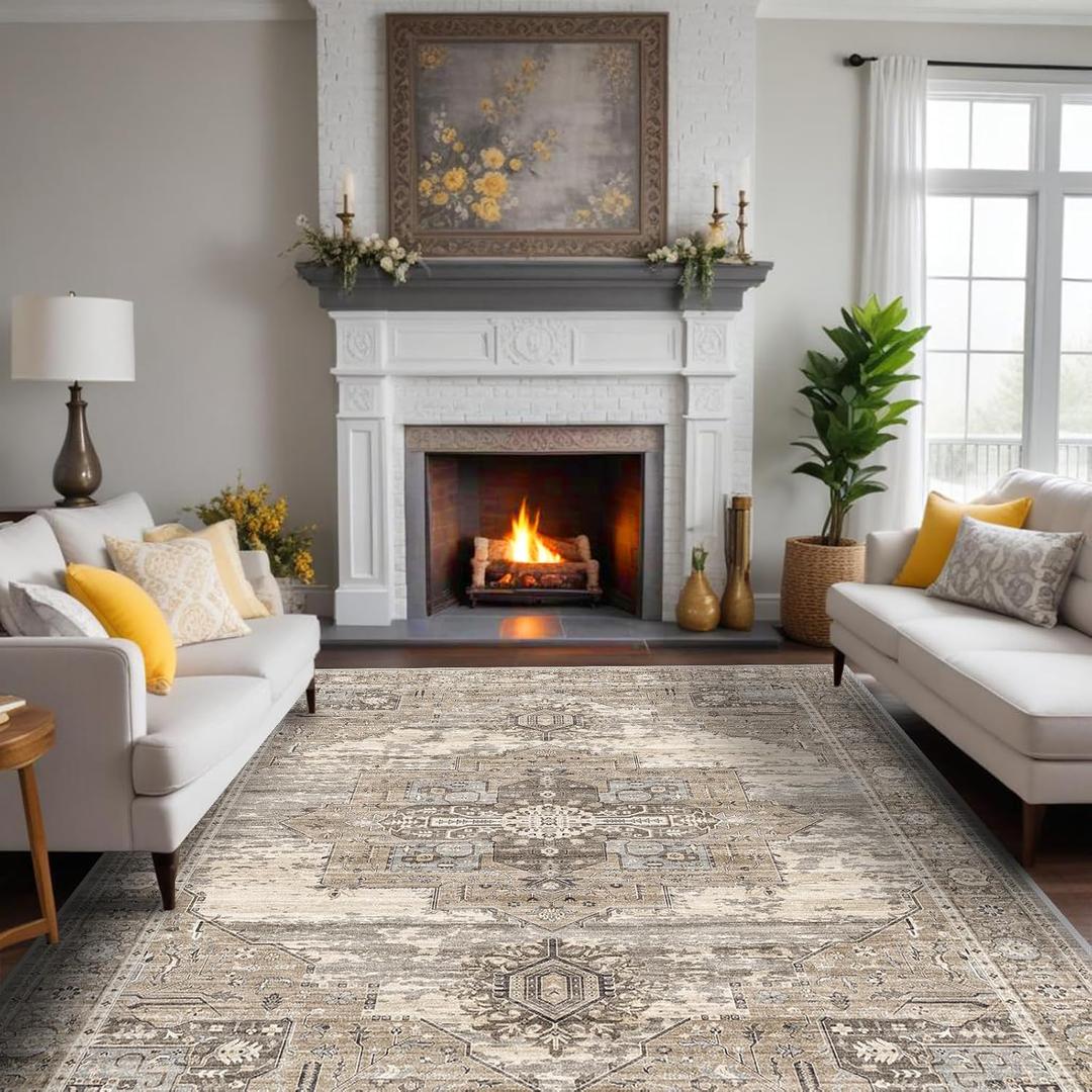 RUUGME Washable 8x10 Area Rugs - Large Rugs for Living Room Stain Resistant Carpet Vintage Rugs for Bedroom with Non Slip Backing Home Decor Floor Decoration Mat (8x10 Beige)