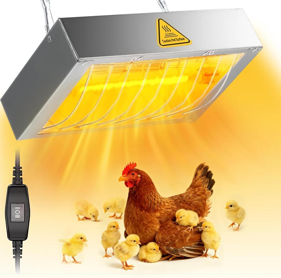 400W Chicken Coop Heater Lamp, Brooder Heat Lamp for Chickens, Adjustable Temp and Height, No Assembly Heater for Chicks Pets Livestock, 2 Pack