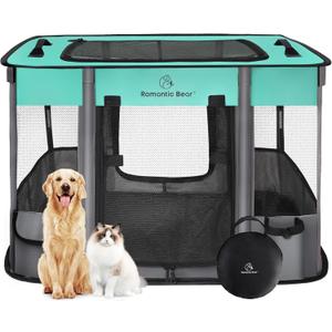 44x34x24 Inches Dog Playpen,Pet Playpen,Foldable Puppy Cat Playpen,Portable Exercise Kennel Tent Crate,Water-Resistant Breathable Shade Cover,Indoor Outdoor Travel Camping Use for Small Animals(L) (Green)