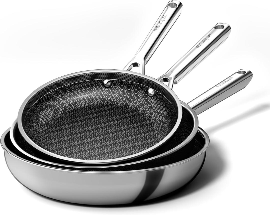 Nonstick 8 & 9.5 &11 Inch Frying Pans, Diamond-Titan Hybrid Ceramic Stainless Steel Pan, Skillet with Stay-Cool Handle, PTFE/PFAS/PFOA Free, Induction Compatible, Dishwasher & Oven Safe
