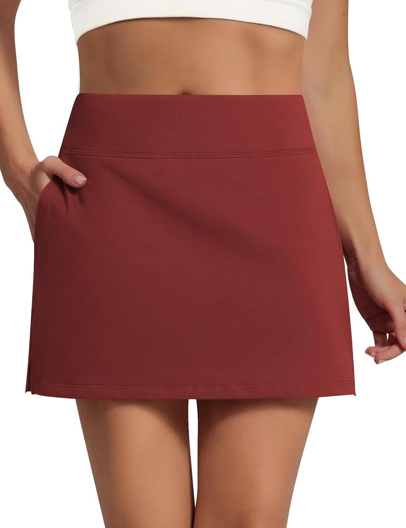 Sarin Mathews Women's Skort 95% Cotton Mini Tennis Skirt with Built-in Shorts and Pockets for Golf Pickleball Running (Red, S)