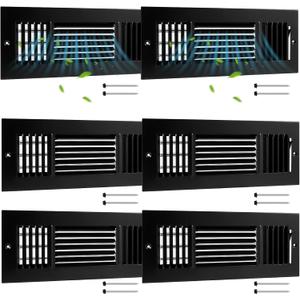 6 Pack Black 4x12 Inch Interior Size Ceiling Vent Covers, 3 Way Adjustable Solid Steel Air Register, Sidewall & Wall Vent Cover for Home HVAC, Bathroom, Office, Toilet