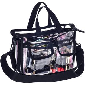 Medium Clear PVC Makeup Artist Set Bag Transparent Cosmetic Storage Bag Travel Make up Kits Organizer MUA Bag Stadium Approved Clear Tote Bag with Removable Shoulder Strap