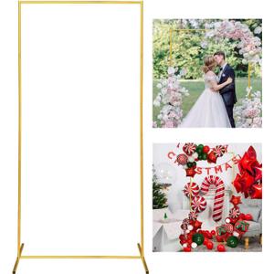 Gold Wedding Arch Backdrop Stand, 6.6FT*3.3FT Square Balloon and Flower Metal Frame for Ceremony, Anniversary, Party, Baby Shower Photo Booth Decoration.
