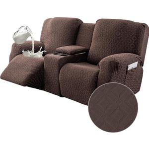 Gennia Waterproof Recliner Loveseat Cover with Console,Stretch Reclining Sofa Covers with Pockets,Lazy Boy Recliner Slipcovers,Leakproof Couch Protector for Kids&Pets (2 Seat with Console,Chocolate)