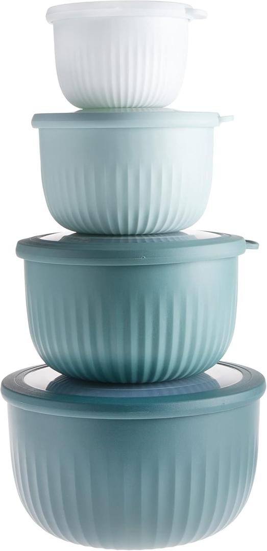 COOK WITH COLOR 4pc Plastic Mixing Bowl Set with Lids (Teal Ombre, 210 ml, 550 ml, 1150 ml, 3500 ml) - Sturdy, Nesting, BPA Free, Dishwasher Safe, Food Safe, Bowls for Cooking and Baking (8 Piece Set - Deep Bowls)