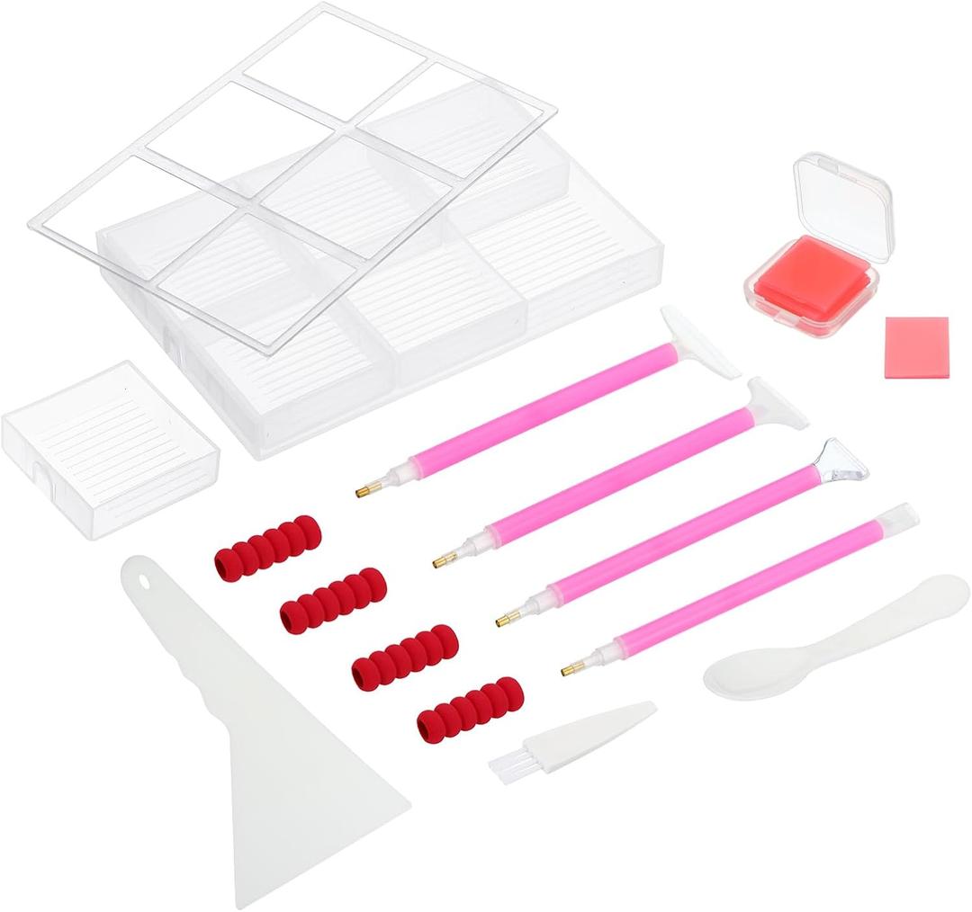 PATIKIL Diamond Painted Tray, 26PCS Diamond Painted Accessories Organizer Kits Large Diamond Art Trays Bead Rhinestone Sorting Tray Square Craft Tools with Pens Spoon Brush Clay, Clear