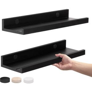 Black Floating Shelves for Wall, Rustic 24 in Picture Ledge Shelf with Non-Slip Groove Bedroom Modern Hanging Wall Mount Shelves Set of 2 Nursery Book Shelves Kids Bedroom Bathroom Livingroom Kitchen