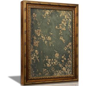 Vexlynora Vintage Gold Framed Dark Green Floral Wall Art - Ornate Gold Flower Canvas luxurious Textured Cottagecore Flower Picture Wall Decor for Living Room Bedroom Farmhouse Home 16X24in