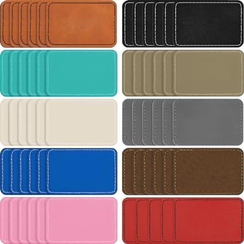 Dunzy 27 Pcs Blank Leatherette Hat Patch with Adhesive Rectangle Leather Hat Patches Rustic Faux Iron on for Fabric Repair Custom Sewing Laser Engraving DIY Crafts(Bright Colors,3.5 x 2.5 Inch)