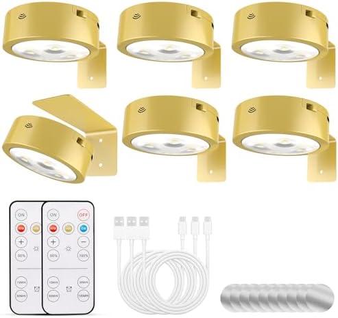 Tututry Picture Lights for Wall, Rechargeable Battery Operated Wireless Magnetic Painting Lights with Remote Dimmable and Timer, Wall Decor Lights with 3 Lighting Modes for Art Display (Golden, 6Pack)