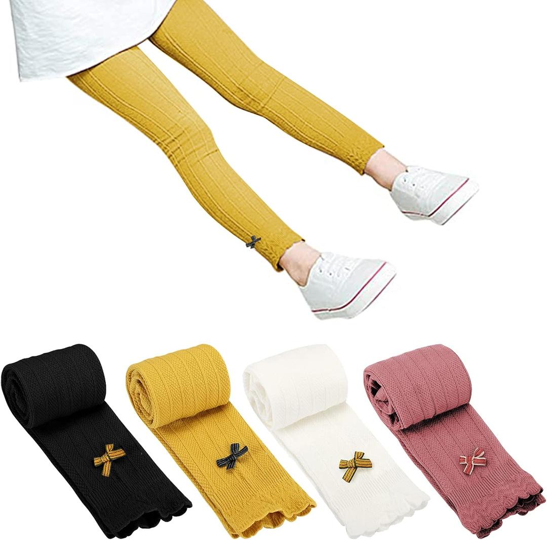BOOPH 4 Pack Girls Legging Tight Flared Lace Footless Knitted Stocking Pant 1-8T (7-8 Years)
