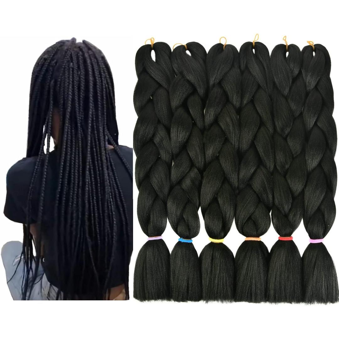 Braiding Hair 24 Inch 6 Packs Black Kanekalon High Temperature Resistance Synthetic Jumbo Bohemian Braids Long Crochet Hair Extensions Soft Yaki Texture for Black Women