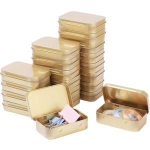 LJY 20-Piece Metal Hinge Tin Box Containers - For Gift Wrapping. Dental Floss Stick - Toothpick Holder and a Sliding-Cover Dental Floss Pick Storage Box (Golden, 20 Pcs 3.7"x2.4"x0.9")