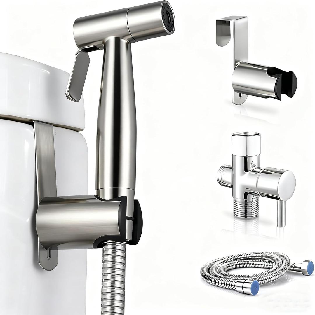 Handheld Toilet Bidet Sprayer, Stainless Steel Brushed Nickel Bidet Faucet Jet Spray Kit with Bidet Hose, Adjustable Water Pressure Control for Feminine Wash Pet Baby Wash