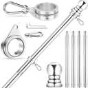 House Flag Pole, REERON 5 FT Metal Spinning Flagpole Kit, 1" Tangle Free Stainless Steel Flag Pole with 360 Flagpole Rings for Outside House Porch Residential Wall Mount for 3x5 Flag, Without Bracket