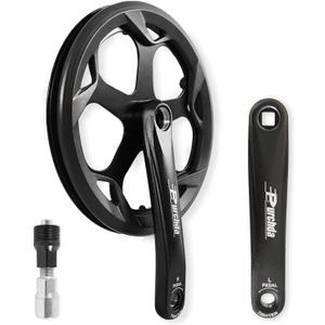 Bike Crankset for Ebike: 48T/52T Universal Bike Crankset Set Double Chain Cover 170mm Aluminium Alloy Arm for Single Speed and 6/7/8 Speeds Electric Bikes, Fat Tire Bike (Crank Removal Tool Included)