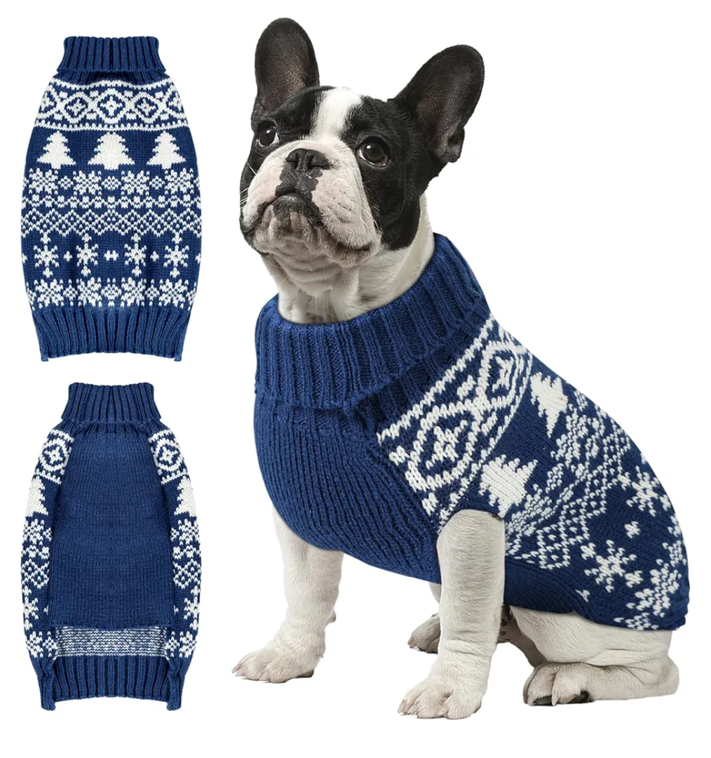 Christmas Dog Sweaters for Small Large Dogs Girl, Soft Warm Pup Dogs Shirt, Turtleneck Dog Sweaters for Medium Large Dogs, Double Knitting Collar for Outdoors Playing, Warm Dog Cat Clothes Blue M