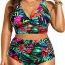 Women's Plus Size Two Piece Swimsuits - High Waisted Bikini Tummy Control Bathing Suits 2025 Twist Knot Swimwear (Floral, 18 Plus)