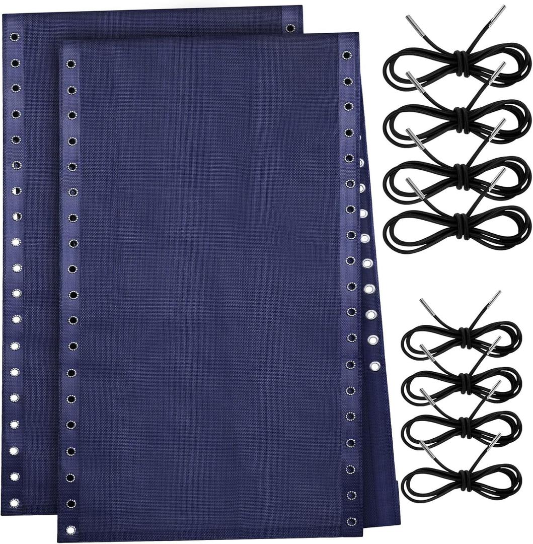 Queekay 2 Pcs Gravity Chair Replacement Fabric with 8 Bungee Cord Lounge Chair Cloth Mesh Patio Chair Repair Kit for Patio Recliner Outdoor Lawn Pool Beach Sling Chair (Blue,63" X 21")