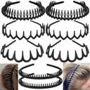 8 PCS Fashion No Slip Effortless Plastic Headbands with Teeth Comb Black Skinny Hair Accessories Bands for Women Men Teen Girls, Matte Black