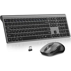 Keyboard and Mouse Wireless, Slim Full Size Keyboard with Calculator Button, Fn Lock, Silent Computer Mouse with Side Button, 2400 DPI, 2.4G USB Cordless Set for Laptop PC Windows Mac -Gray (KM468-Grey)