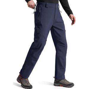 FREE SOLDIER Men's Fleece Lined Outdoor Cargo Hiking Pants Water Repellent Softshell Snow Ski Pants with Zipper Pockets (30W x 32L, Dark Blue)