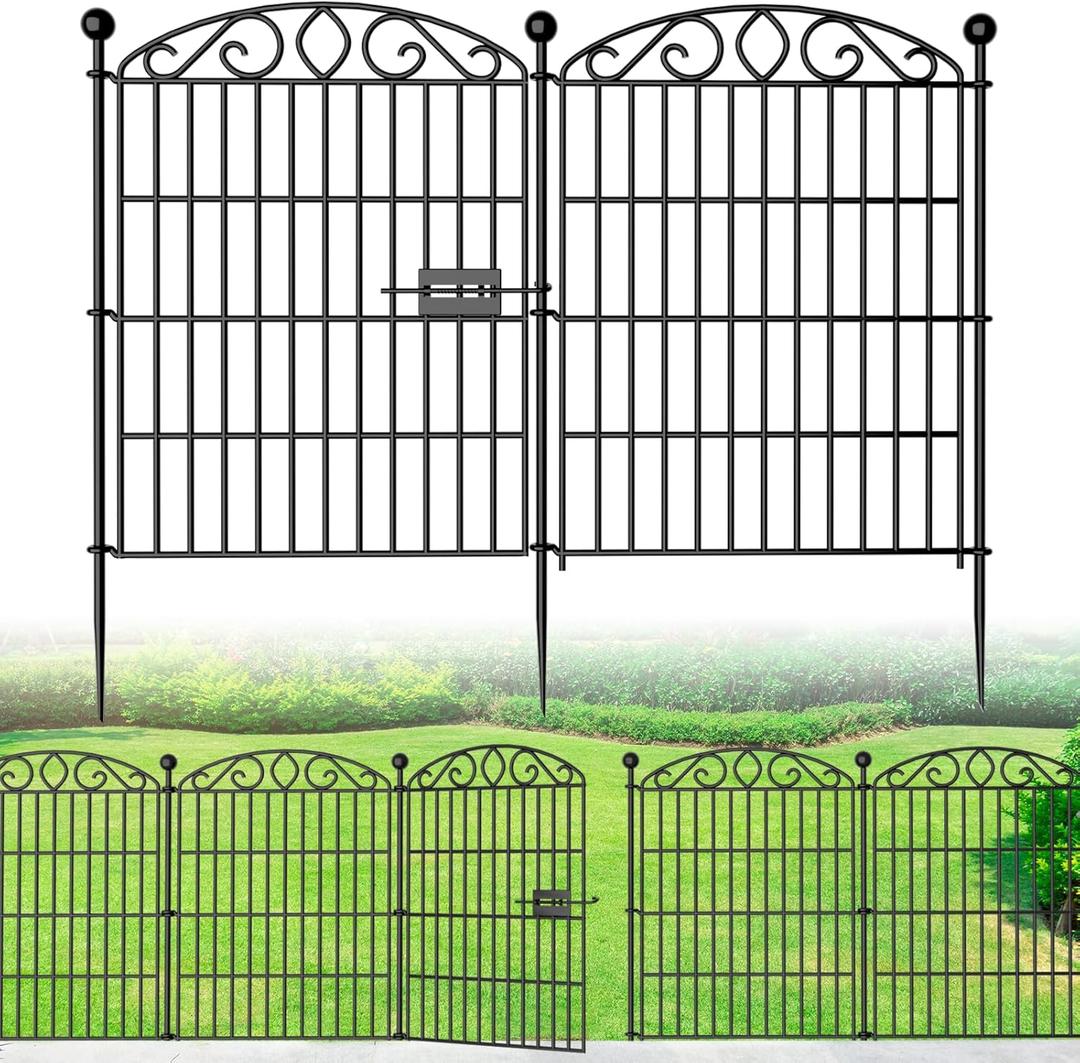 Garden Fence 12 Panel with Gate - 30in H x 23.6ft L, No Dig Rustproof Metal Tall Animal Barrier for Dogs Rabbits, Decorative Outdoor Border for Yard, Patio, and Flower Beds