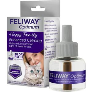FELIWAY Optimum 30 Day Cat Calming Refill for Pheromone Diffuser, 48ml - Helps Reduce Common Signs of Stress in Cats & Kittens, Enhanced Calming (1 pack)