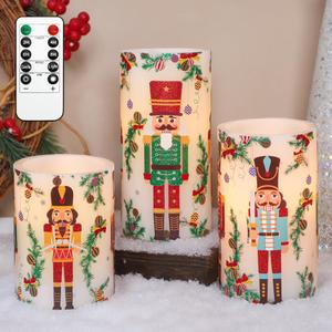 Crystal Club Christmas Flameless Candles Battery Operated, Holiday Nutcracker LED Candles with Remote, Realistic Pillar Candles for Xmas Tree, Mantel, Home Decor, Set ofOnly2