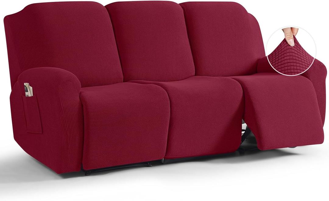 TAOCOCO Recliner Sofa Covers 8-Pieces Stretch Large Couch Covers for 3 Seats Reclining Slipcovers Soft Jacquard Pattern Furniture Protector (Burgundy) TAOCOCO Recliner Sofa Covers 8-Pieces Stretch Large Couch Covers for 3 Seats Reclining Slipcovers Soft Jacquard Pattern Furniture Protector (Burgundy)