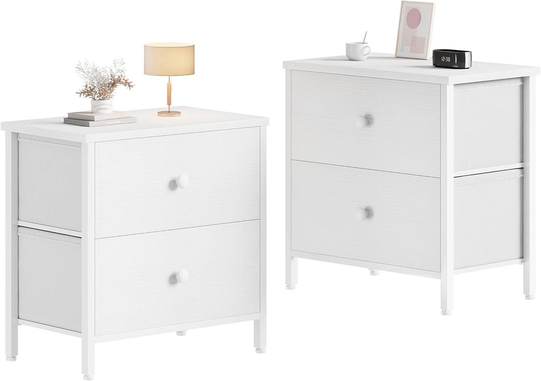 BOLUO White Nightstands Set of 2, 2 Drawer Dresser for Bedroom Night Stand Small Dresser End Table with Drawers Modern (Medium 2 pcs)