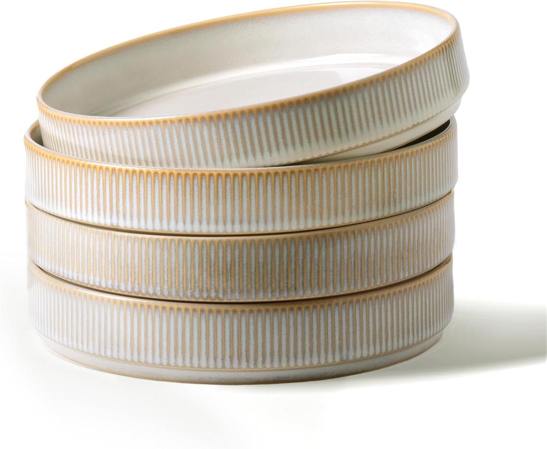 famiware Star 8.25" Pasta Bowls, Large Dinner Bowls Set of 4, Salad Bowl Plates, Shallow Bowls for Eating, Cappuccino White