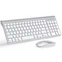 Wireless Keyboard and Mouse Ultra Slim Combo, TopMate 2.4G Silent Compact USB 2400DPI Mouse and Scissor Switch Keyboard Set with Cover, Batteries Included, for PC/Laptop/Windows/Mac - Silver White