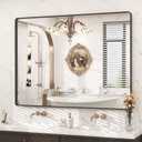 48x36 Bronze Framed Bathroom Mirror, Rectangle Brushed Bronze Metal Vanity Mirror, Large Modern Mirror for Wall, Rounded Corner, Tempered Glass, Anti-Rust, Shatterproof (Horizontal/Vertical)