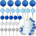 ASTARON 50 Pcs Ball Cake Topper Sticks Mini Balloons for Decorating Supplies Foam Balls Cake Toppers for Baby Shower, Birthday - Blue Series