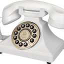 White Vintage Telephone, Corded Retro Landline Phones for Home, Single Line Old Fashion Desktop House Phone with Loud Ringer for Seniors, Classic Antique Phones for Office/Hotel/School