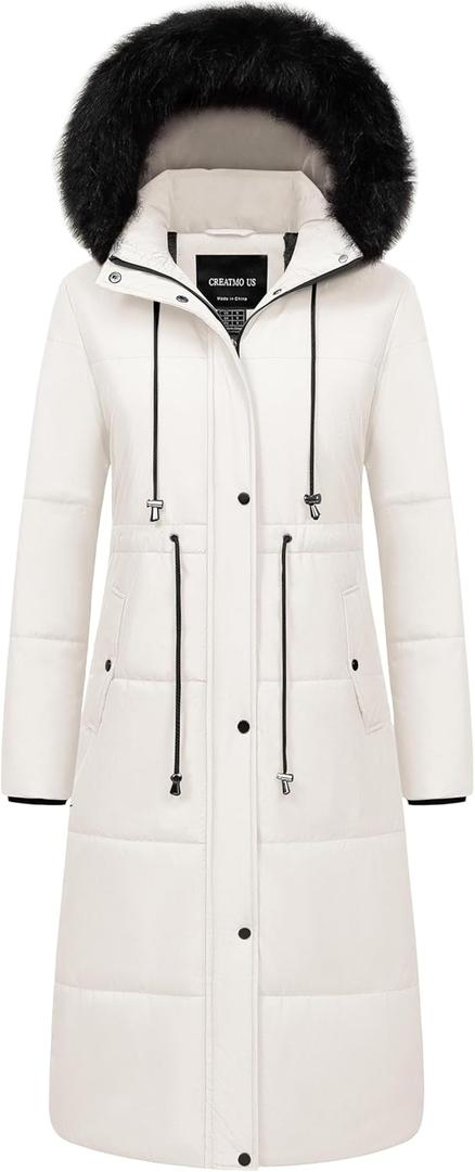 CREATMO US Women's Long Winter Coat Warm Waterproof Puffer Jacket Snow Quilted Bubble Parka with Hood 2XL