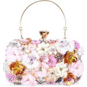 Womens Evening Clutch Bag Designer Evening Handbag Hand Bag,Lady Party Wedding Clutch Purse (Flower Beaded-gold)