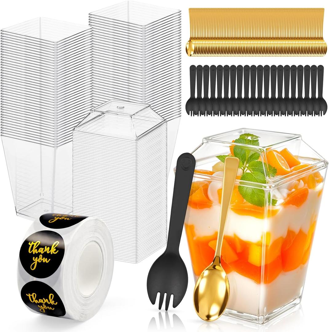 260 Pcs 5oz Clear Plastic Dessert Cups with Lids & Spoons  BPA-Free Mini Parfait Cups for Mousse, Yogurt, Ice Cream, Pudding  20 Extra Forks, Reusable or Disposable
