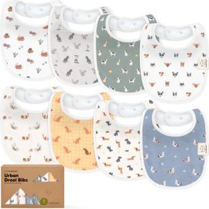 8-Pack Organic Baby Bibs for Boys, Girls - Soft Cotton Drooling and Teething Bibs for Baby Girl & Boy, Extra Absorbent, Easy To Clean & Put On for Toddler, Newborn, Infant 0-24 Months (Pets & Paws)