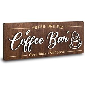 Woodamore Coffee Bar Signs for Wall Decor - Vintage Coffee Accessories for Cafe Station Signs Decorations, Small Farmhouse Cafe Sign for Home Decor Kitchen, Countertop
