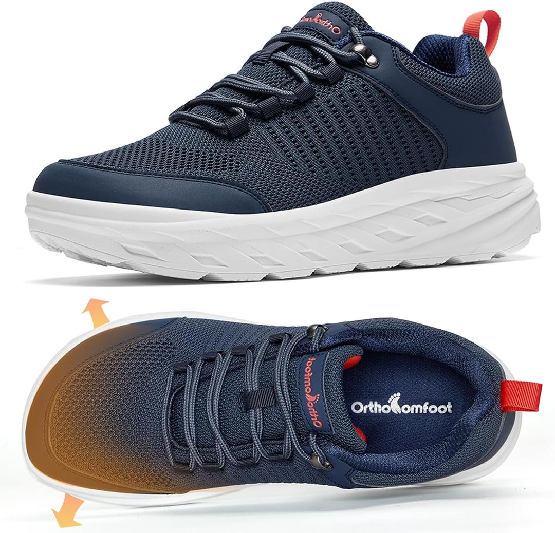 Men's Orthopedic Diabetic Wide Walking Shoes: Cushion Thick Sole Plantar Fasciitis Orthotic Indoor Leisure Sneakers, Soft Adjustable Fit Arch Support Neuropathy Outdoor Sports Shoes Dark Blue Size 12