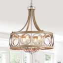 XINGQI Brushed Nickel Dining Room Chandelier 6 Lights Modern Farmhouse Chandelier 21.7" Round Hanging Lighting Fixture Rustic Metal Drum Pendant Lamp for Entryway Bedroom Kitchen