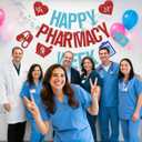 Happy Pharmacy Week Banner Pharmacist Appreciation Week Decor We Love Our Pharmacists Party Decoration Supplies Blue & Red Glitter